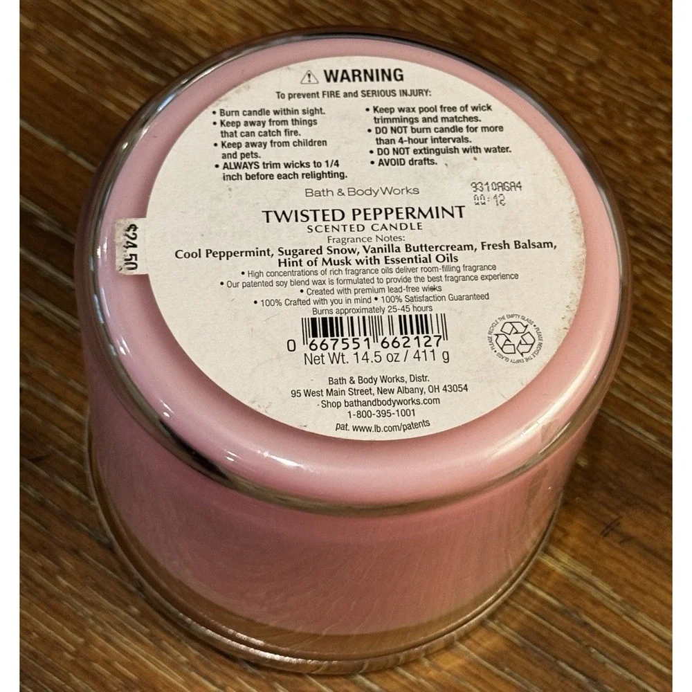 BATH & BODY WORKS - Twisted Peppermint - 14.5 oz 3 Wick Jar Candle NEW